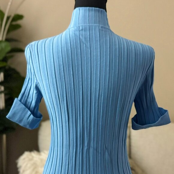 Belldini Sexy Blue Rhinestone Crystal Zipper Mock Neck Collared Shirt S M Y2K - Picture 5 of 6